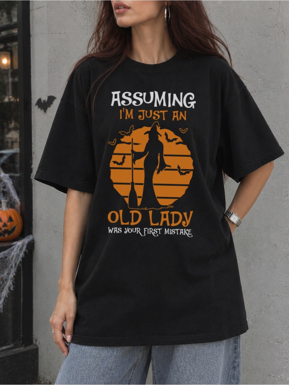 Witch Halloween Unisex T-shirt Assuming I’m Just An Old Lady Tee